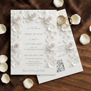 Invitation Cadre de roses 3D blanches Mariage Simple