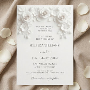 Invitation Cadre de roses en relief faux blanc mariage minima