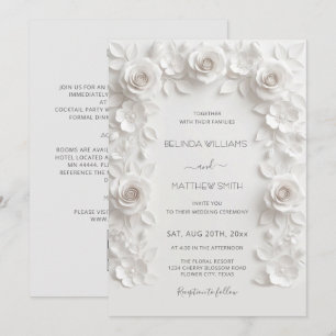 Invitation Cadre de roses en relief faux blanc tout-en-un