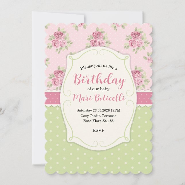 Invitation Cadre de roses vintage shabby chic (Devant)