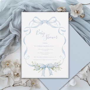 Invitation Cadre de ruban bleu élégant pour Baby Shower 