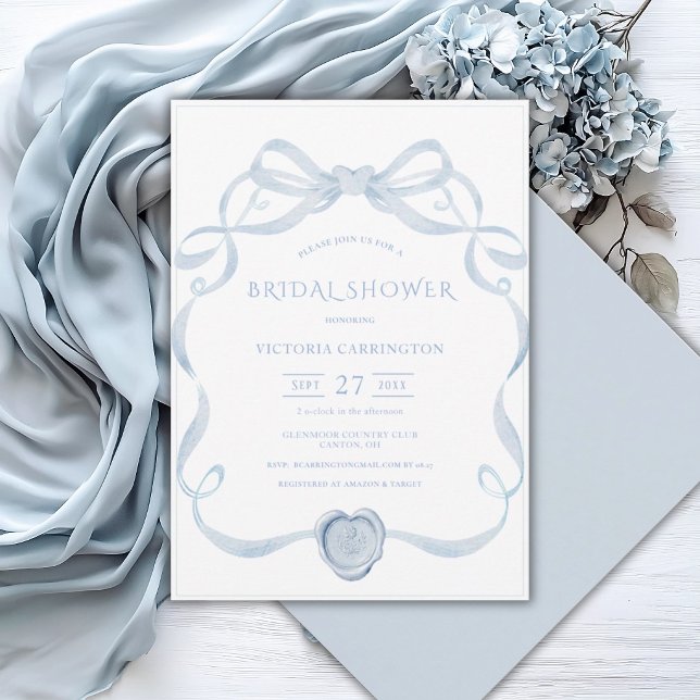 Invitation Cadre de ruban bleu mariage champêtre (Créateur téléchargé)