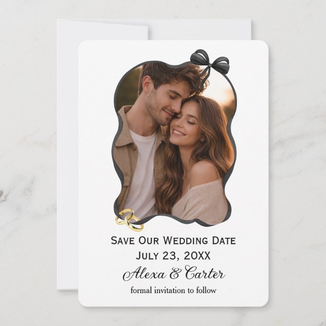 Invitation Cadre de ruban et nœud papillon pour mariage Save  (Devant)