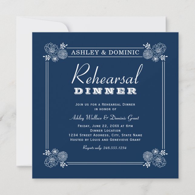 Invitation Cadre de succulentes de mariage bleu marine pour d (Devant)