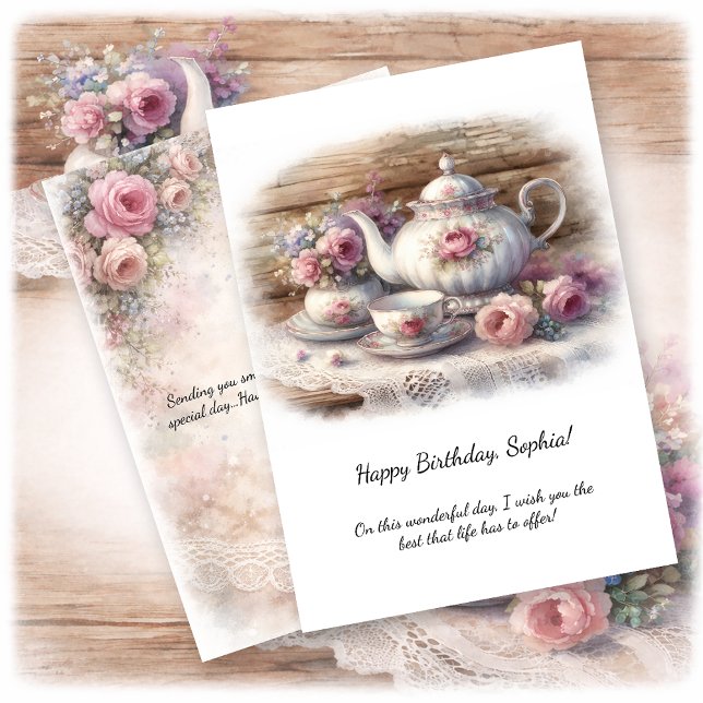Invitation Cadre de thé rose vintage pour anniversaire | (Créateur téléchargé)
