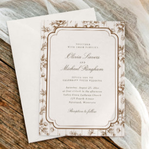 Invitation Cadre de toile de Jouy français vintage marron crè