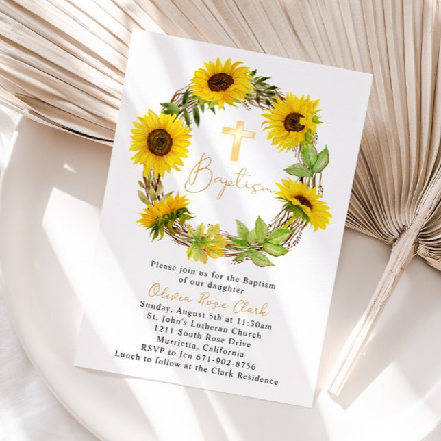 Invitation Cadre de tournesol Baptême Christening (Créateur téléchargé)