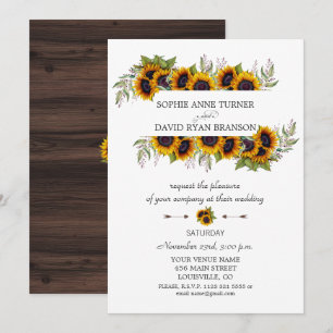 Invitation Cadre de tournesols à l'aquarelle d'automne Mariag