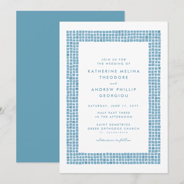 Invitation Cadre de tuile simple mariage de destination grec  (Devant / Derrière)