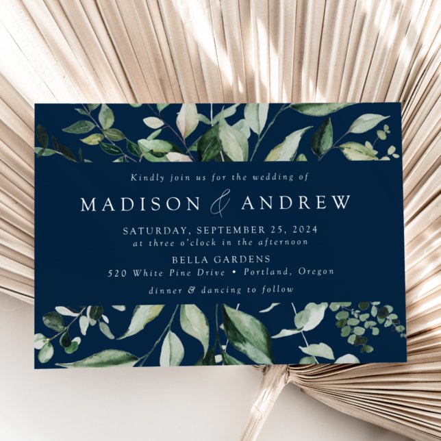 Invitation Cadre de verdure abondant Mariage Navy (Créateur téléchargé)