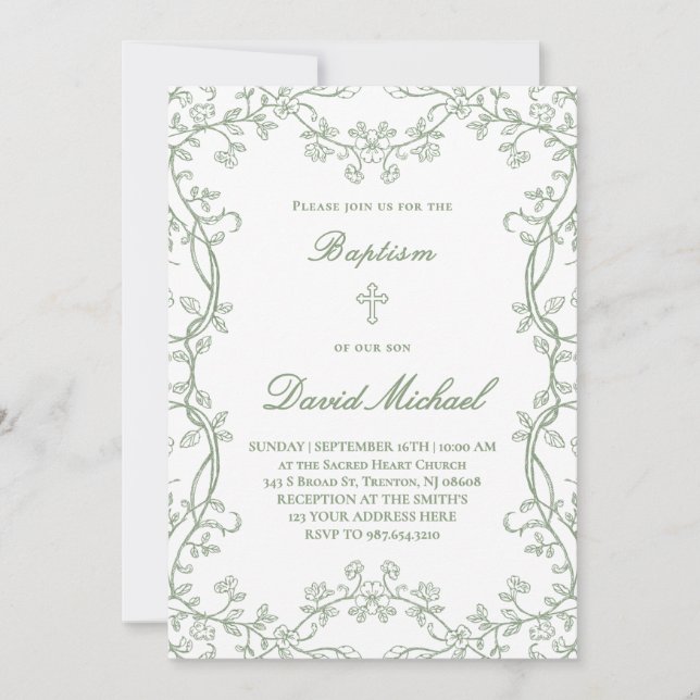 Invitation cadre de verdure Baptême  (Devant)