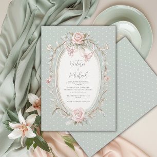 Invitation Cadre de verdure vert sauge floral mariage vintage