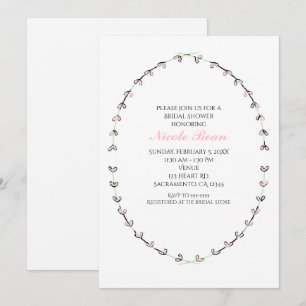 Invitation Cadre de vigne à coeur rose rustique pour Baby Sho