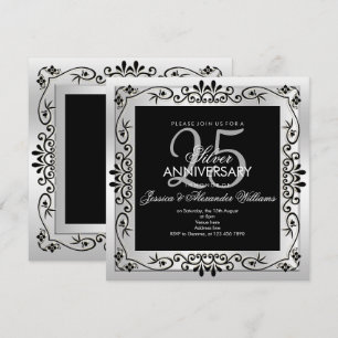 Invitation Cadre décoratif argenté chic pour 25e anniversaire