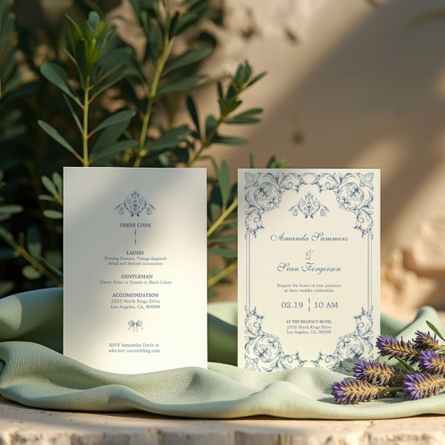 Invitation Cadre décoratif traditionnel bleu et blanc (Créateur téléchargé)