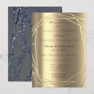 Invitation Cadre diamant mariage bleu marbre or