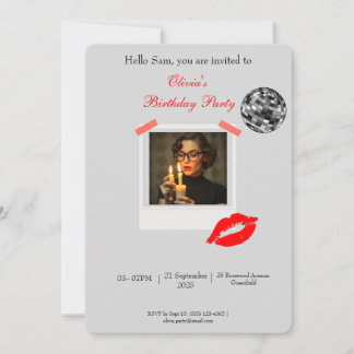Invitation Cadre Disco Polaroid tendance avec anniversaire de