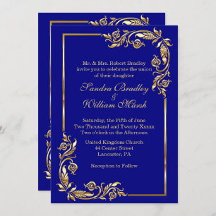 Invitation Cadre d'or Elégant bleu marine avec impression or