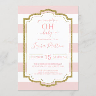 Invitation Cadre d'or et Baby shower de Pink Stripes