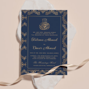 Invitation Cadre d'or Ornate Bleu Marine islamique musulman M