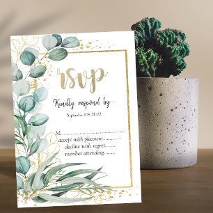 Invitation Cadre doré avec feuillage élégant d'eucalyptus RSV