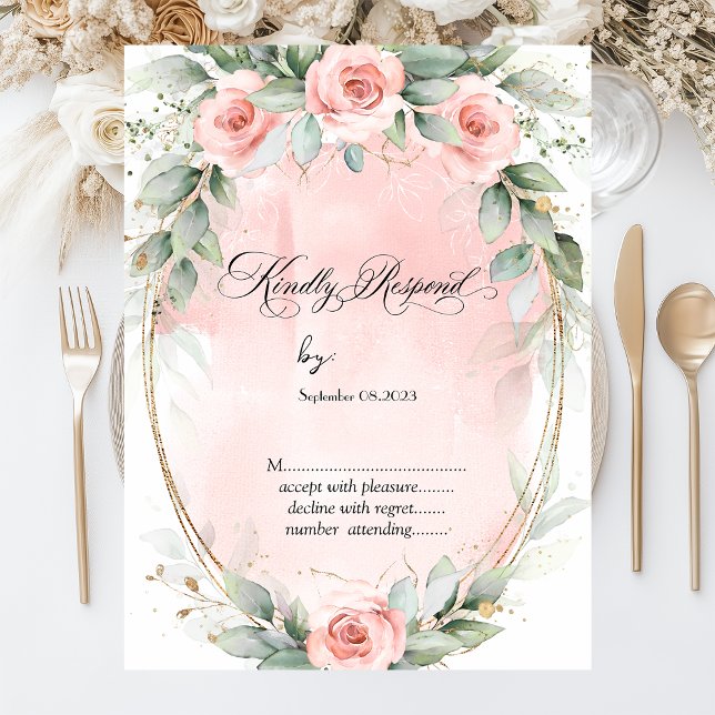 Invitation Cadre doré avec roses roses chic RSVP (Créateur téléchargé)