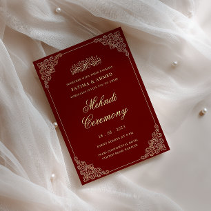 Invitation Cadre doré baroque cérémonie de henna burgundy Meh