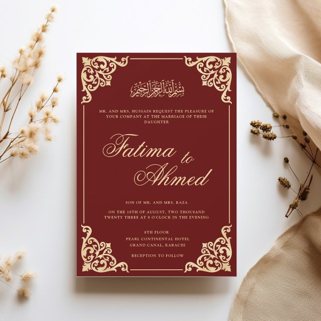 Invitation Cadre doré baroque somptueux Mariage musulman bord (Créateur téléchargé)