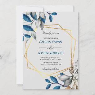 Invitation Cadre doré bleu poussiéreux de budget