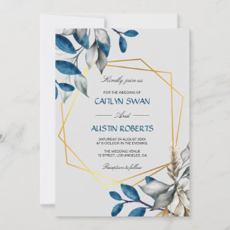 Invitation Cadre doré bleu poussiéreux de budget