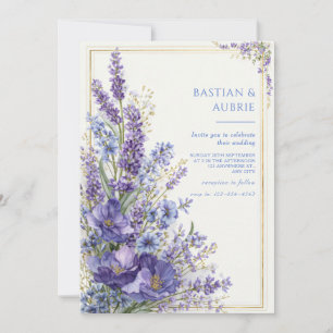 Invitation Cadre doré botanique romantique pavot violet profo