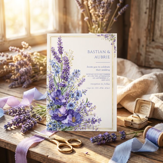Invitation Cadre doré botanique romantique pavot violet profo (Créateur téléchargé)
