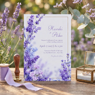 Invitation Cadre doré botanique violet vibrant lavande