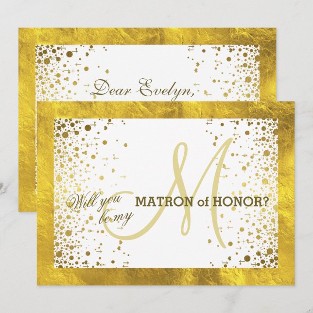 Invitation Cadre Doré Confetti Veux-tu être ma Demoiselle d'H (Devant / Derrière)
