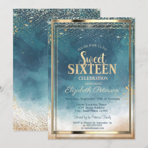 Invitation Cadre doré confettis aquarelle éclaboussure Sweet 