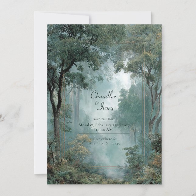 Invitation Cadre doré de forêt profonde éthérée Brumeuse cont (Devant)