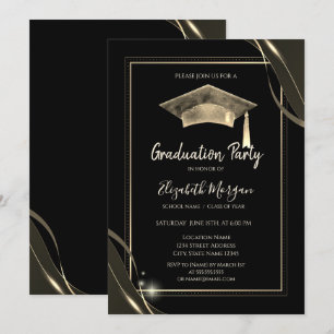 Invitation Cadre doré élégant avec étincelles, Casquette de d