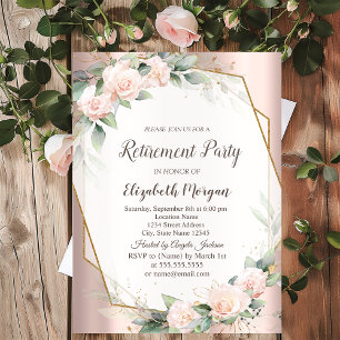 Invitation Cadre doré élégant, Roses, Retraite en or rose