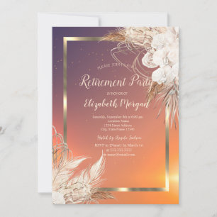 Invitation Cadre doré festif Fleurs boho Retraite
