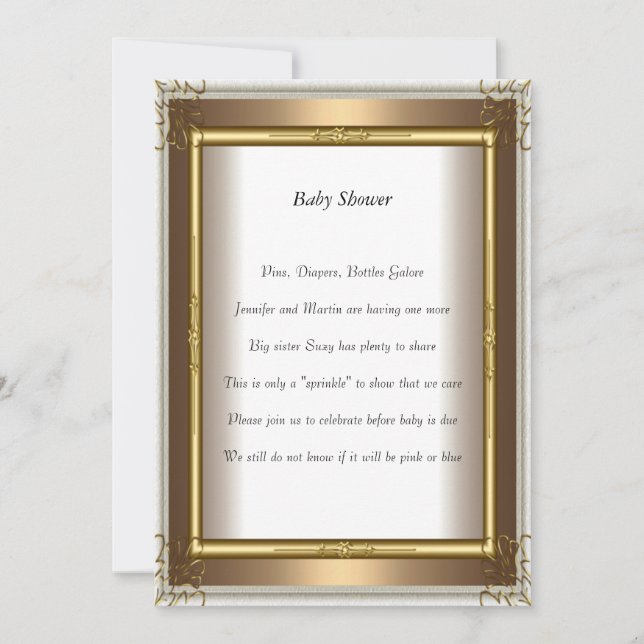 Invitation Cadre doré Fête de baby shower dorée (Devant)