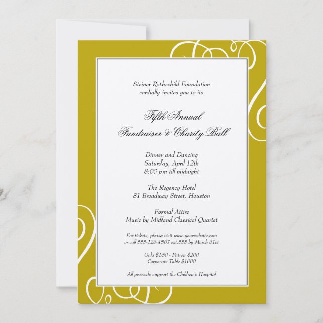 Invitation Cadre doré foncé enchanté gala tourbillon (Devant)