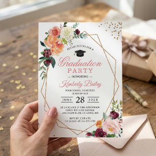 Invitation Cadre doré géométrique moderne chic floral remise 