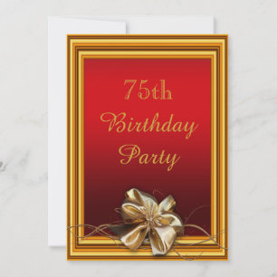 Invitation Cadre doré glamour et faux nœud pour 75e anniversa
