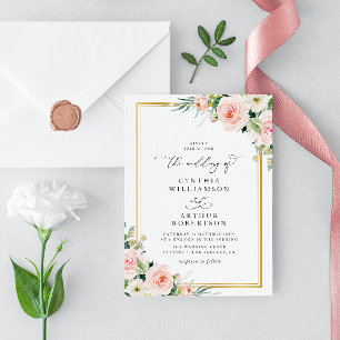 Invitation cadre doré moderne aquarelle vive mariage