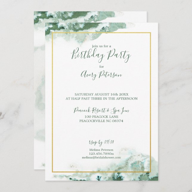 Invitation Cadre doré Ombre en marbre vert Unisex Anniversair (Devant / Derrière)