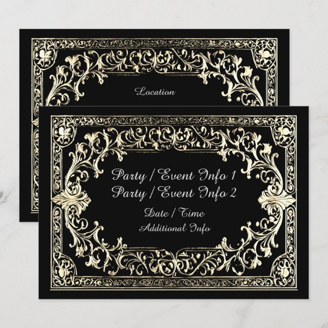 Invitation Cadre Doré pour Toute Occasion (Devant / Derrière)