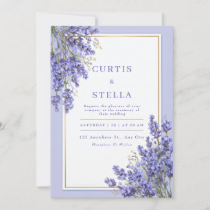 Invitation Cadre doré romantique mariage lavande pervenche