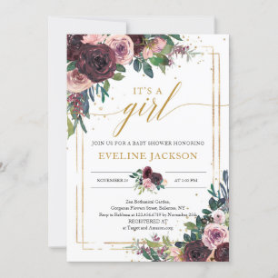 Invitation Cadre doré rose mauve bleu rousse
