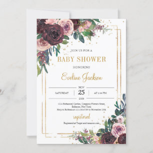 Invitation Cadre doré rose mauve bleu rousse