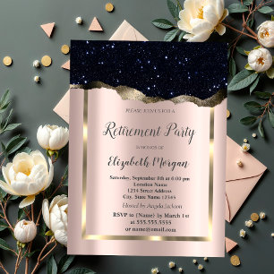 Invitation Cadre doré,Rose pailletée noire Cadeau de retraite